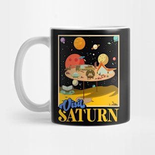 Retro Visit Planet Saturn Mid Century Style Space Travel Mug